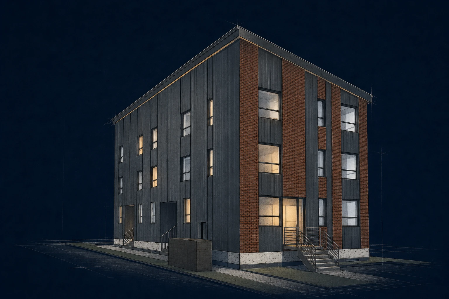 Artistic interpretation of the proposed ten-unit stacked-townhome project in Kitchener’s Innovation District